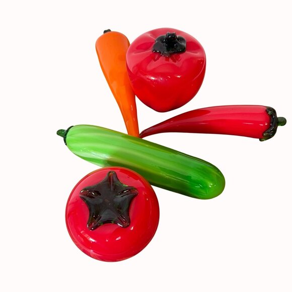 Handblown Glass Vegetable Figurines Set VTG MCM Murano Style Kitchen Art Decor - Picture 9 of 16
